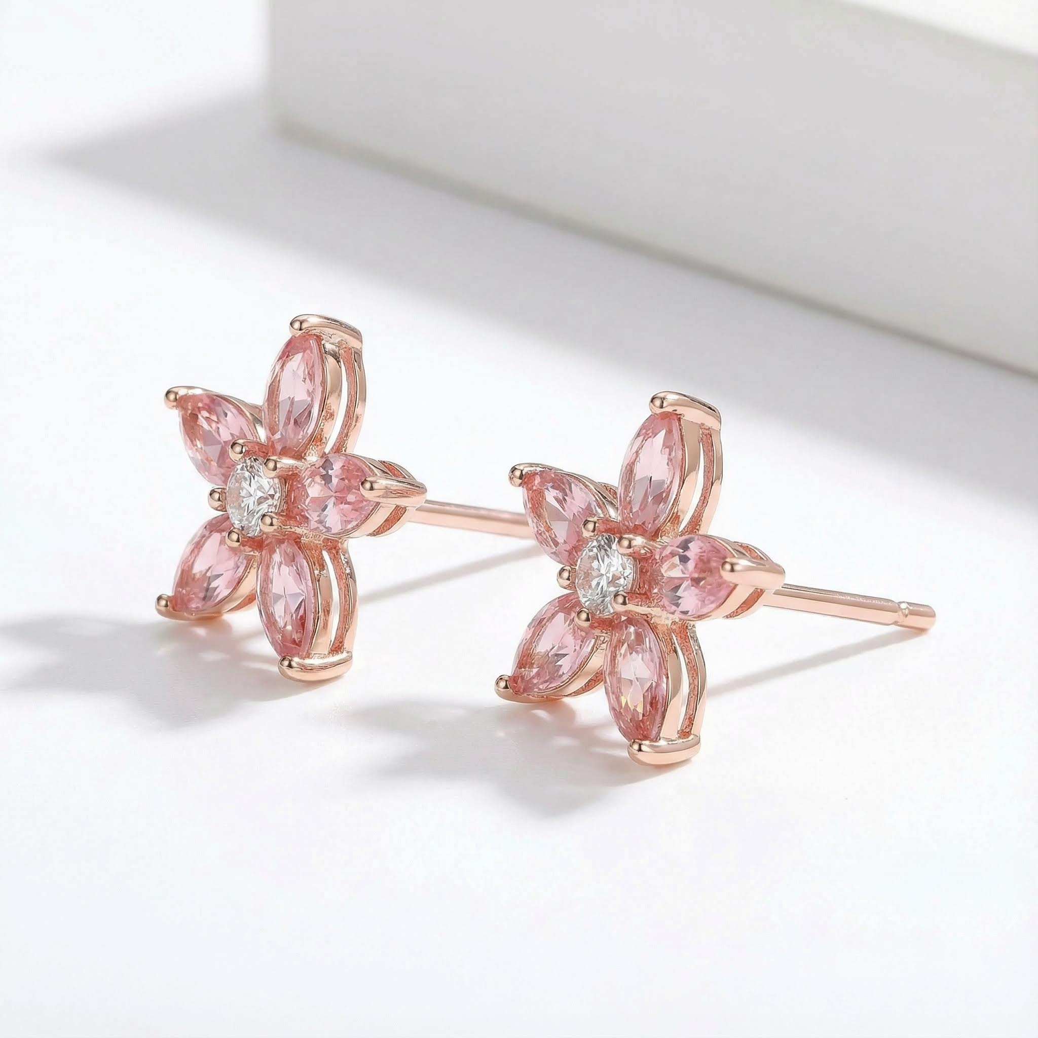 Lovely Pink Flower Marquise Cut Stud Earrings Lovely Pink Flower Marquise Cut Stud Earrings