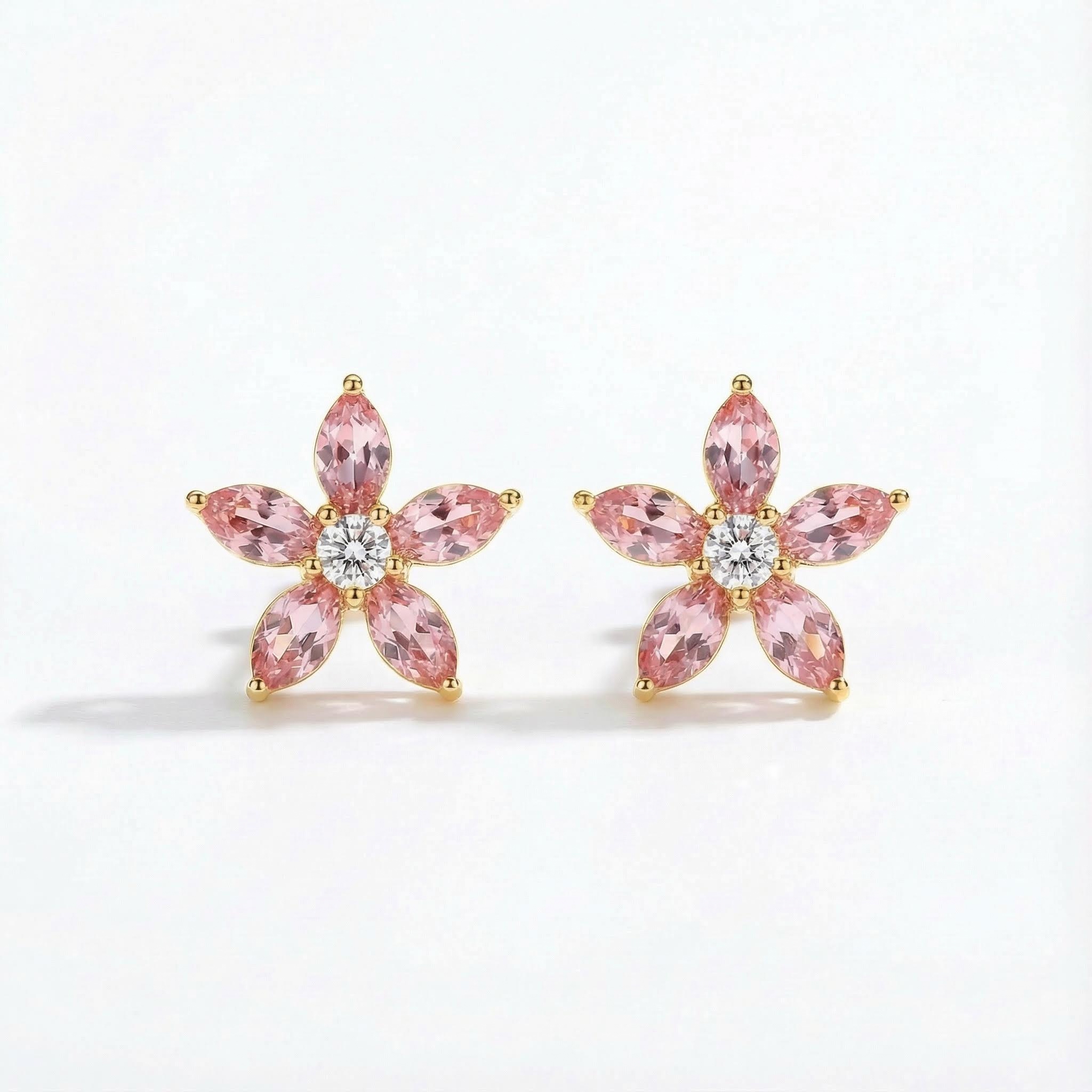 Lovely Pink Flower Marquise Cut Stud Earrings Lovely Pink Flower Marquise Cut Stud Earrings