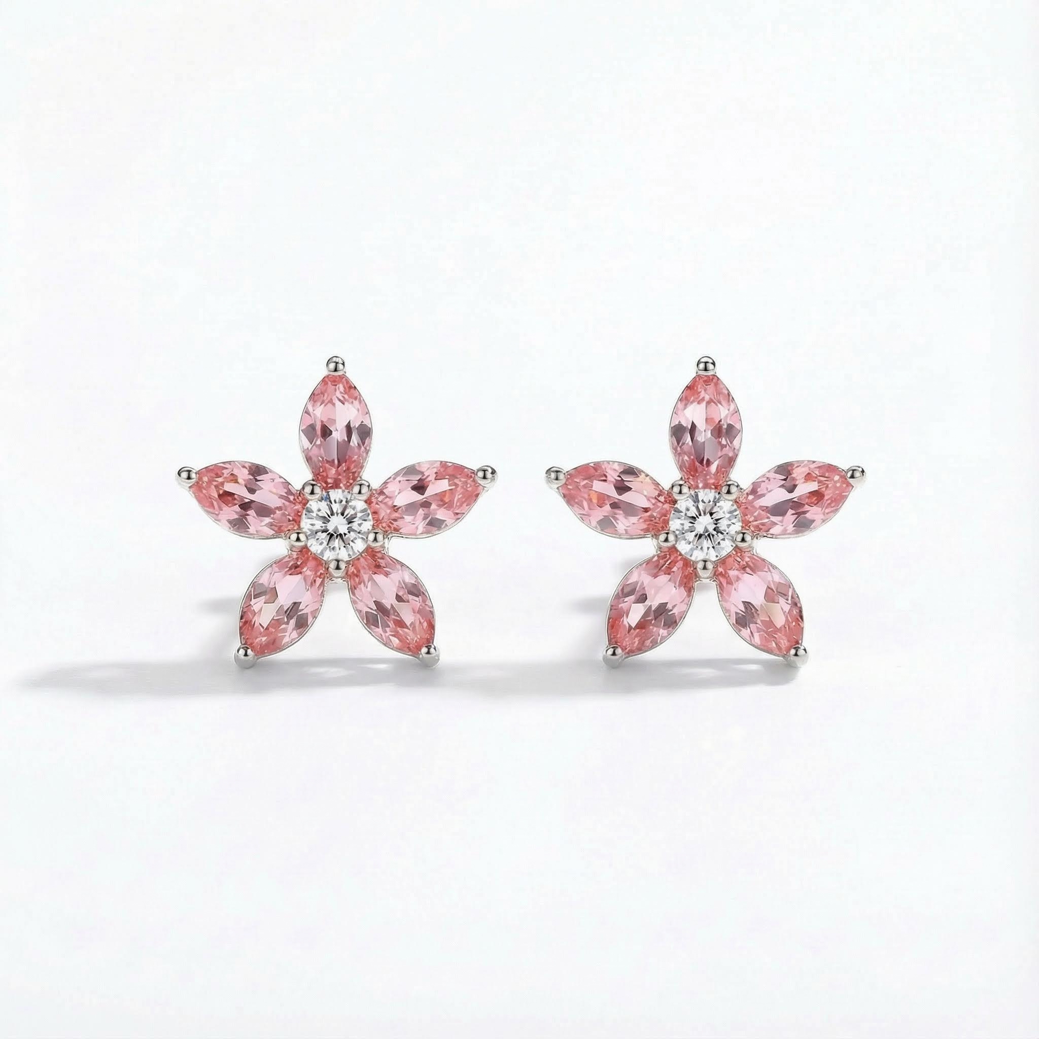 Lovely Pink Flower Marquise Cut Stud Earrings Lovely Pink Flower Marquise Cut Stud Earrings
