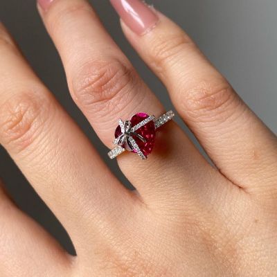 Butterfly Knot Ruby Heart Engagement Ring