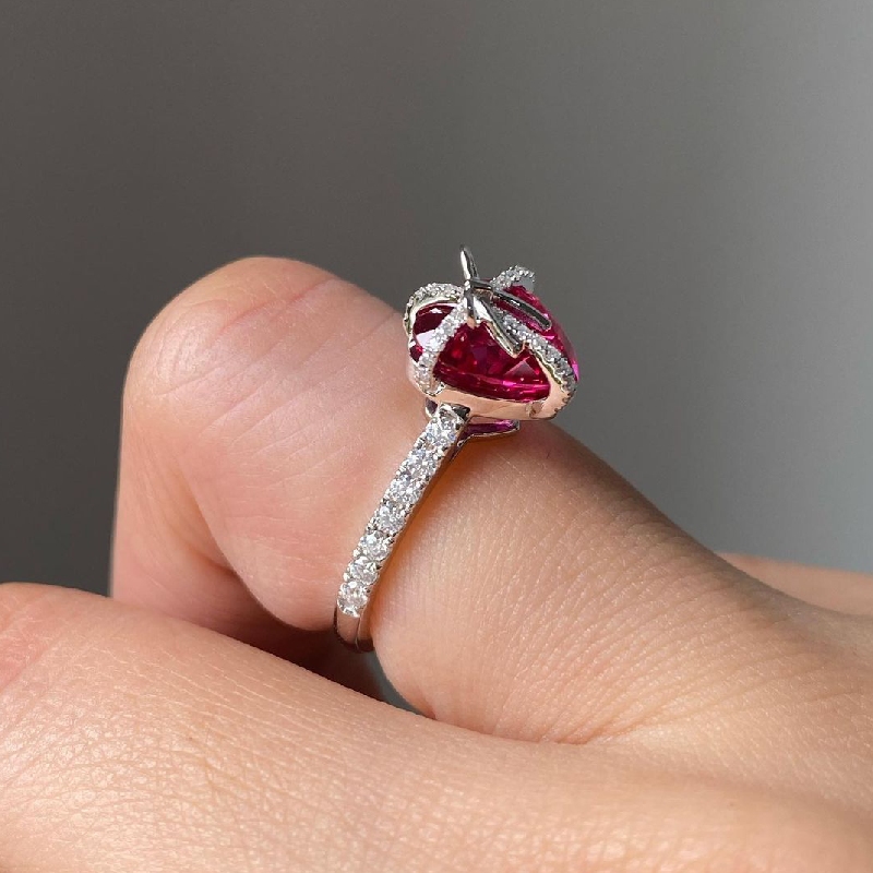 Butterfly Knot Ruby Heart Engagement Ring