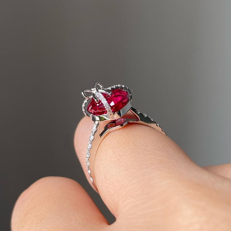 Butterfly Knot Ruby Heart Engagement Ring