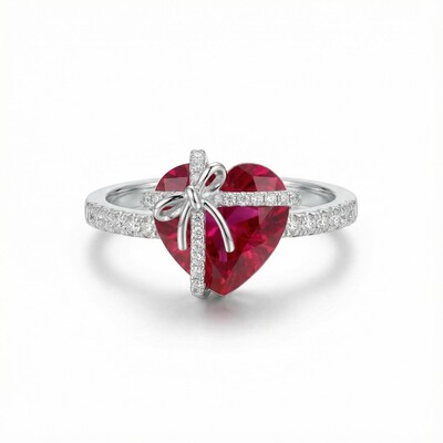 Butterfly Knot Ruby Heart Engagement Ring