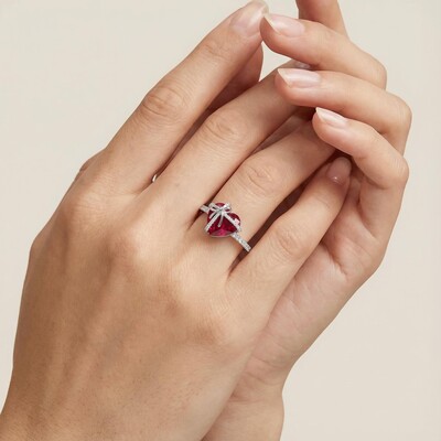 Butterfly Knot Ruby Heart Engagement Ring