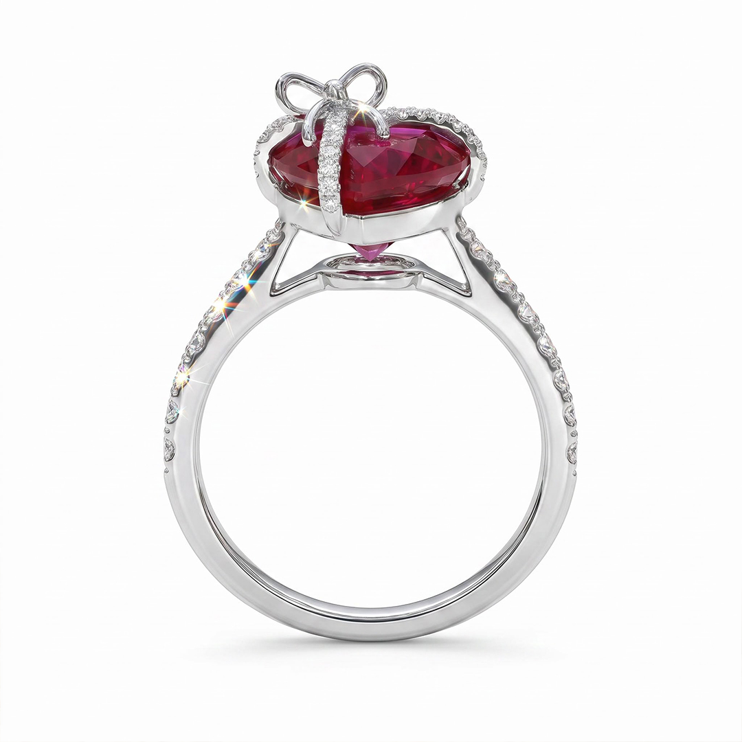 4.34ct. tw. Butterfly Knot Ruby Heart Engagement Ring