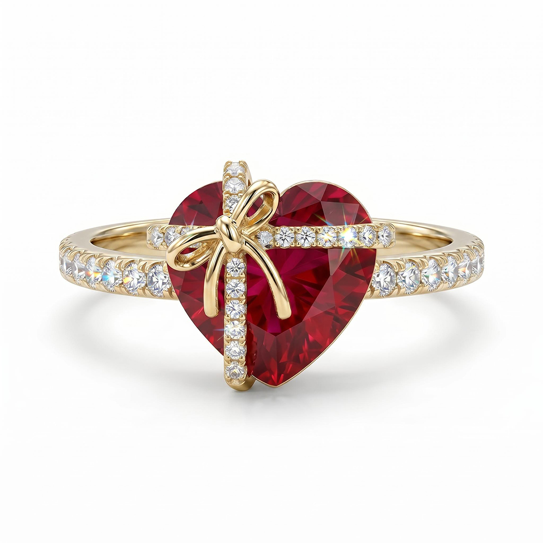 4.34ct. tw. Butterfly Knot Ruby Heart Engagement Ring