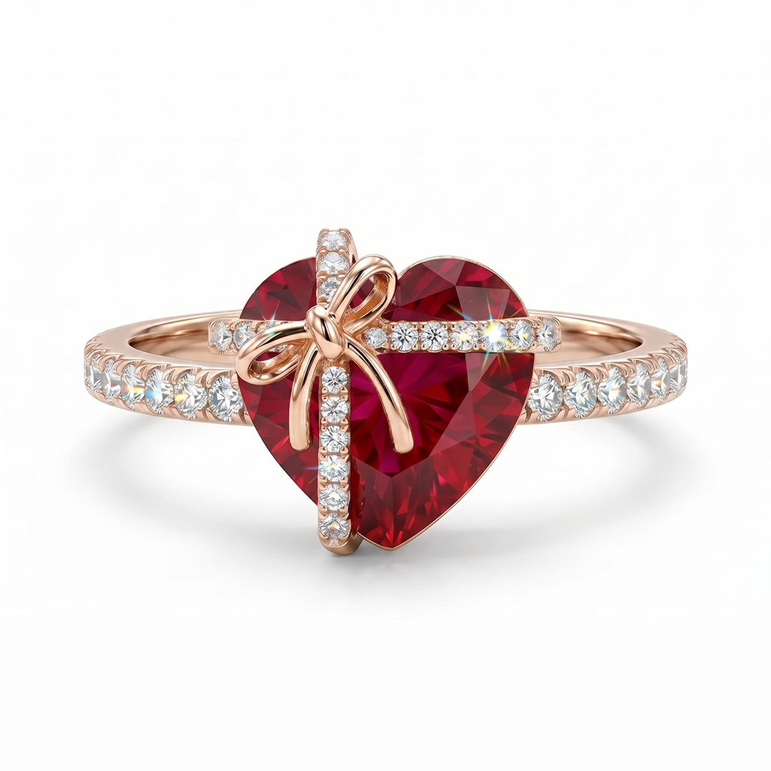 4.34ct. tw. Butterfly Knot Ruby Heart Engagement Ring