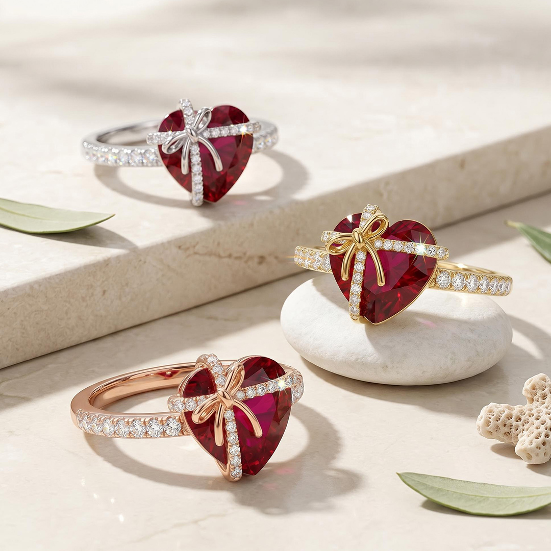 4.34ct. tw. Butterfly Knot Ruby Heart Engagement Ring
