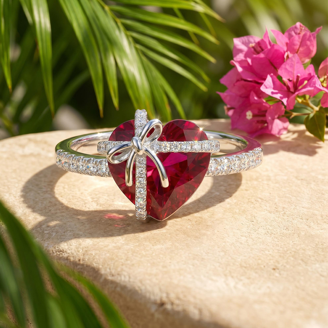 4.34ct. tw. Butterfly Knot Ruby Heart Engagement Ring