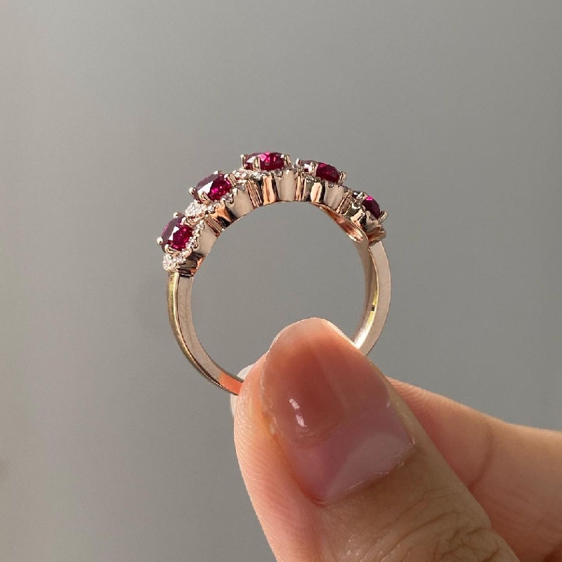 Ruby/Sapphire Oval Cut Halo Wedding Band