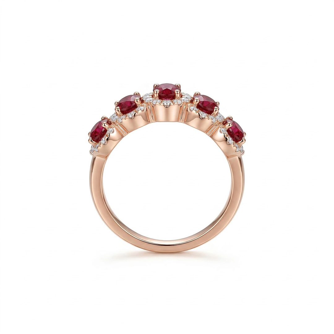 Ruby/Sapphire Oval Cut Halo Wedding Band