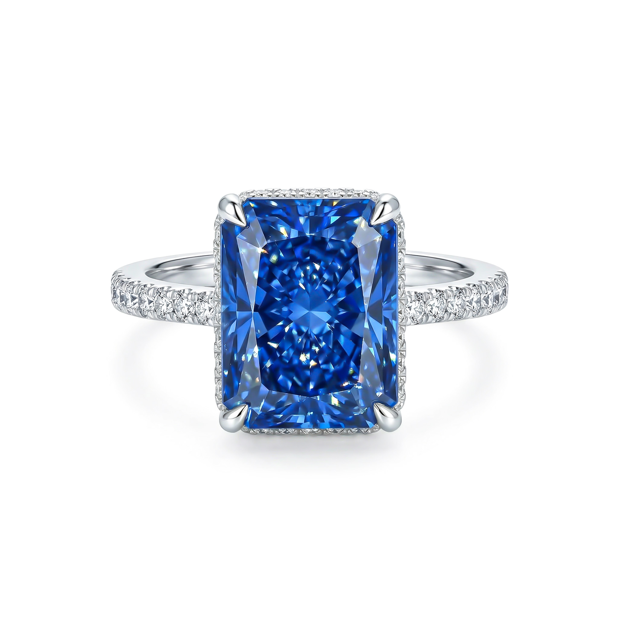 Multi-color Radiant Cut Engagement Ring in Silver