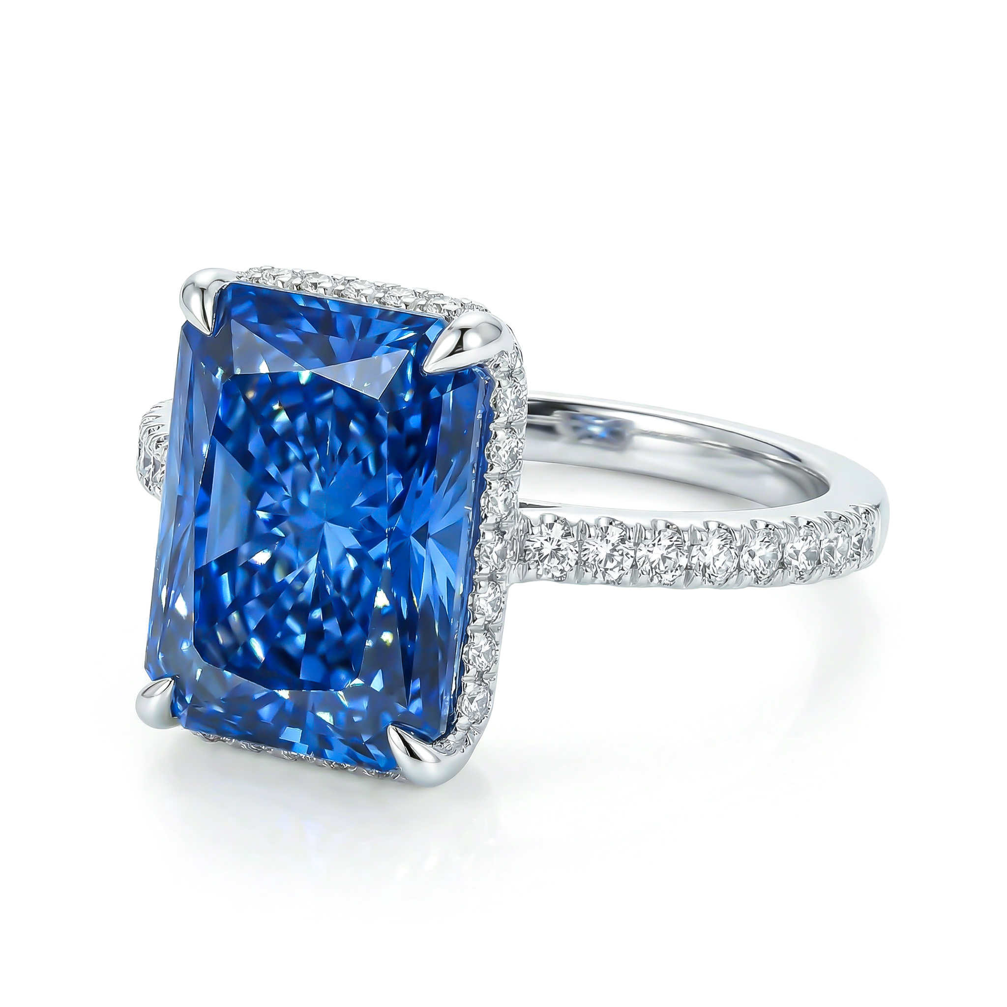 Multi-color Radiant Cut Engagement Ring in Silver