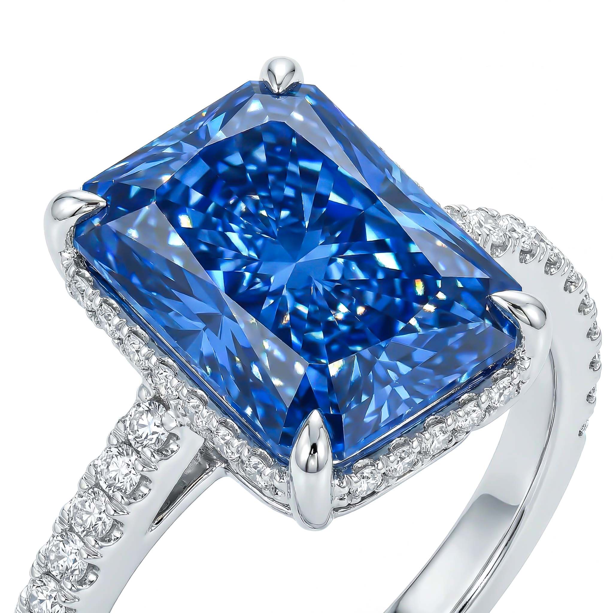 Multi-color Radiant Cut Engagement Ring in Silver