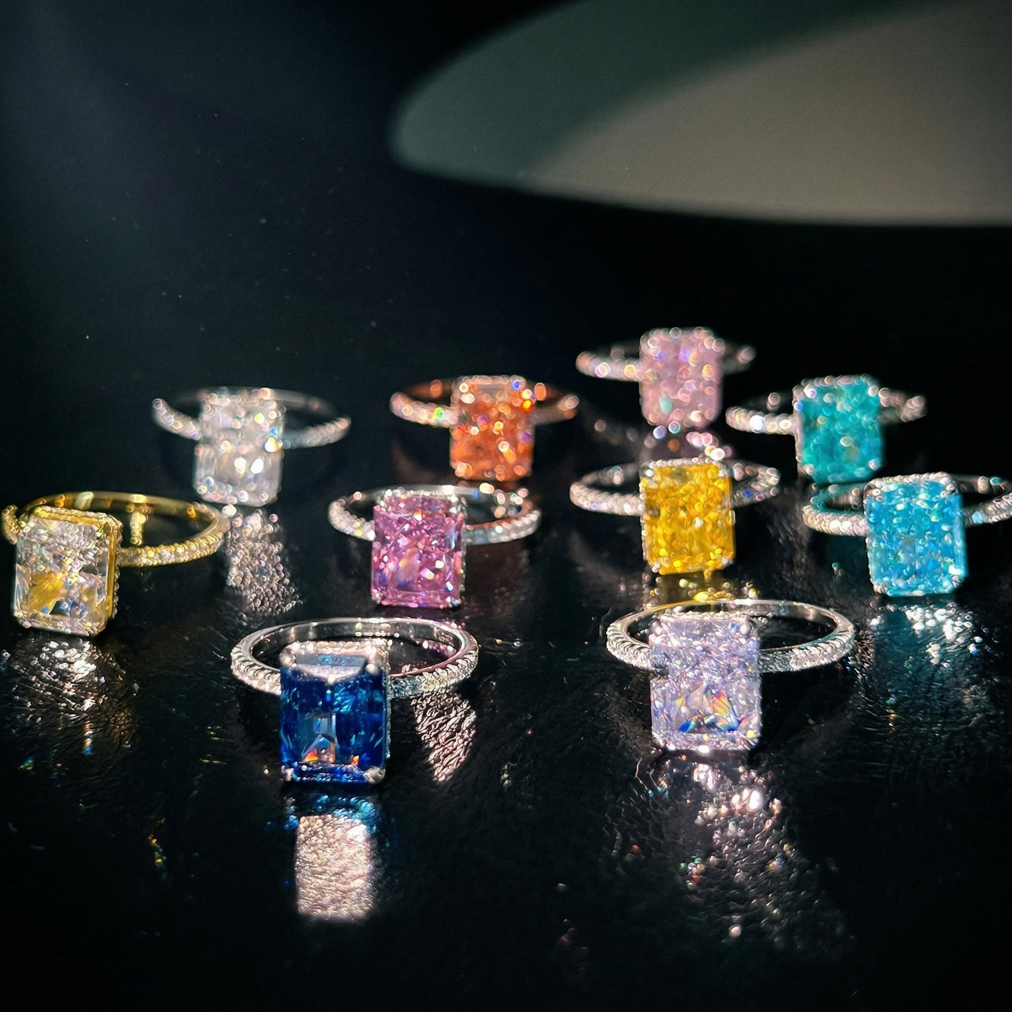 Multi-color Radiant Cut Engagement Ring in Silver