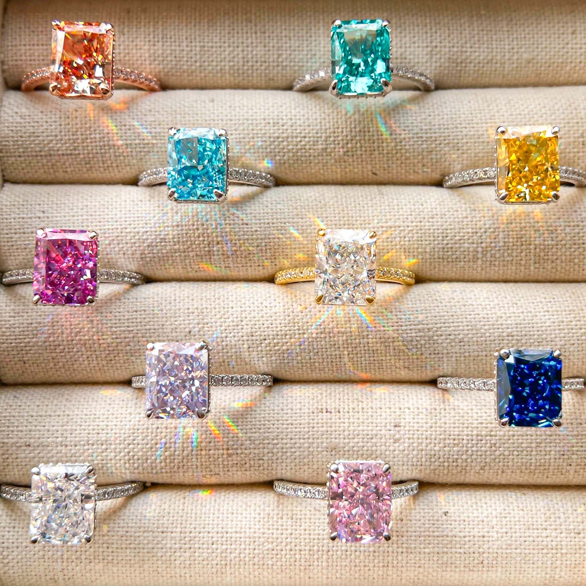 Multi-color Radiant Cut Engagement Ring in Silver