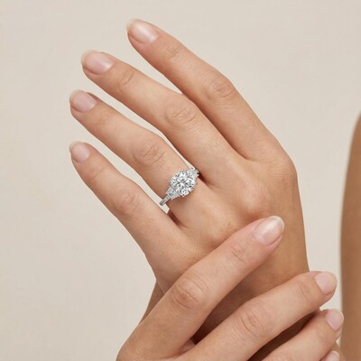 3-stones Cushion Cut Engagement Ring in Silver