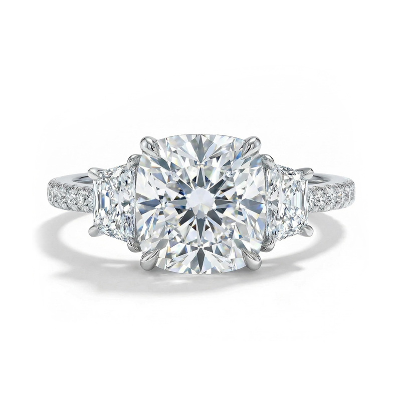 3-stones Cushion Cut Engagement Ring in Silver 3-stones Cushion Cut Engagement Ring in Silver