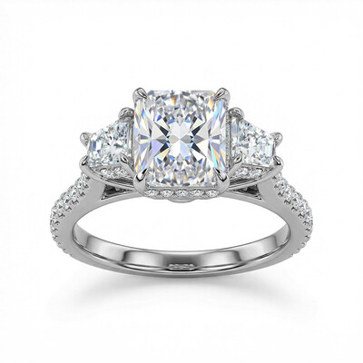 7.4ct. tw. 3-stones Cushion Cut Engagement Ring in Silver