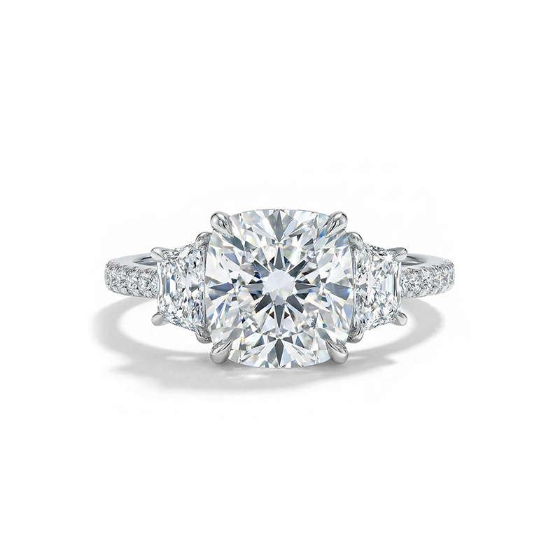5.04ct TCW 3-stones Cushion Cut Engagement Ring in Silver