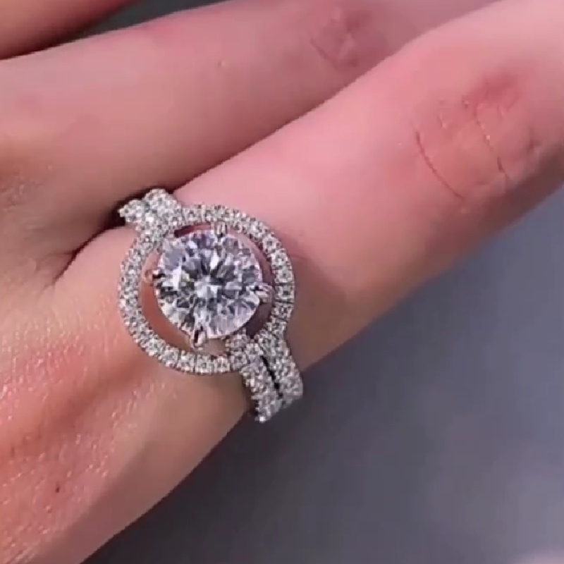 Brilliant Round Cut Halo Wedding Set