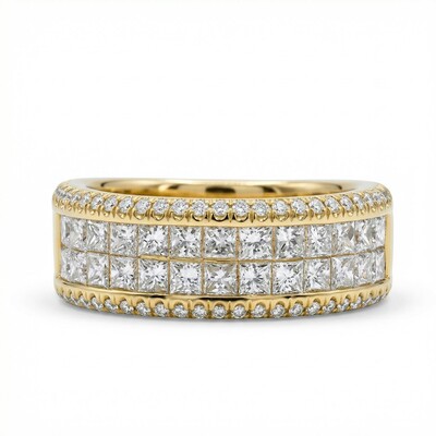 Double Row Princess Cut Band in Gold