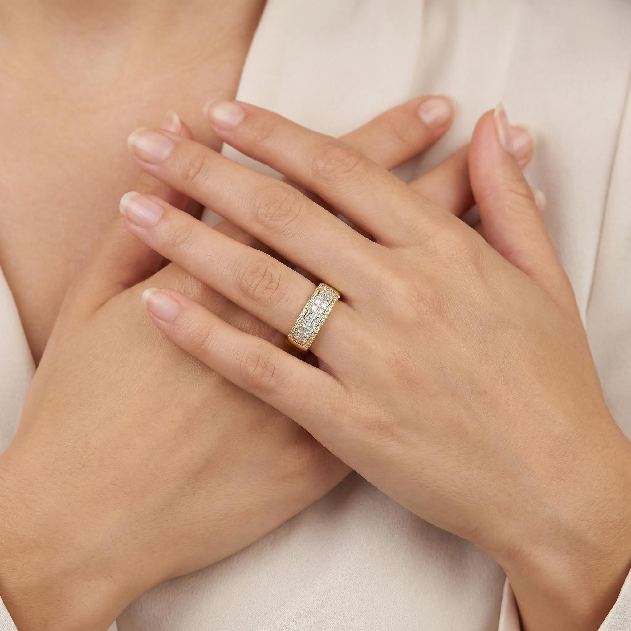 Double Row Princess Cut Band in Gold