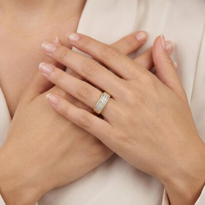 Double Row Princess Cut Band in Gold