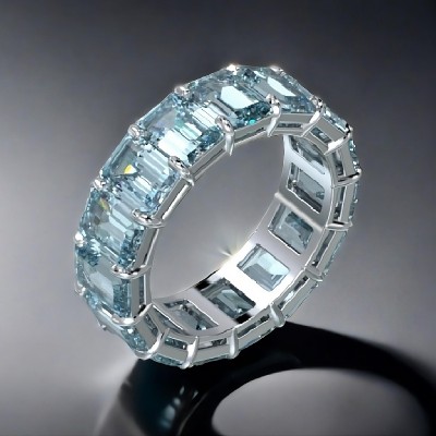 Blue Topaz Emerald Cut Eternity Band