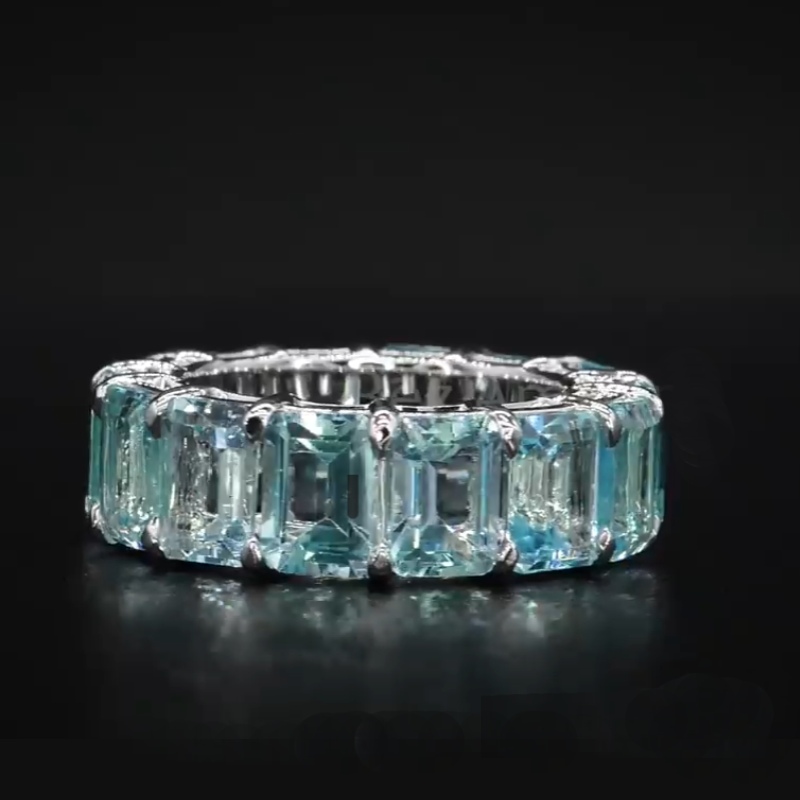 Blue Topaz Emerald Cut Eternity Band