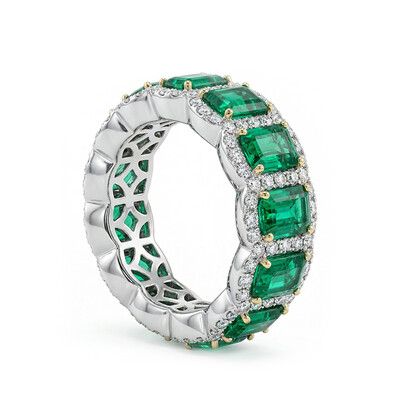 Emerald-Cut Emerald Halo Eternity Band