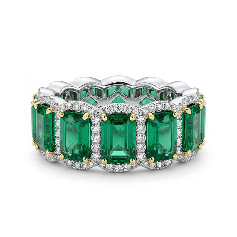 Emerald-Cut Emerald Halo Eternity Band Emerald-Cut Emerald Halo Eternity Band