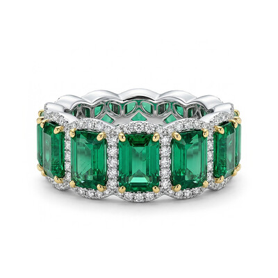Emerald-Cut Emerald Halo Eternity Band