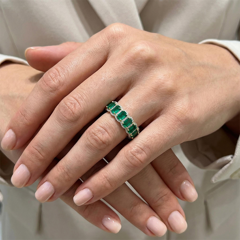 Emerald-Cut Emerald Halo Eternity Band Emerald-Cut Emerald Halo Eternity Band