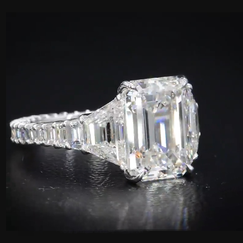 Pave Emerald Cut Diamond Engagement Ring