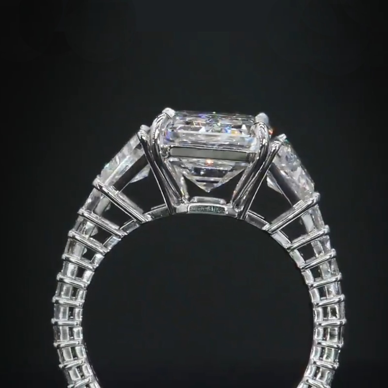 Pave Emerald Cut Diamond Engagement Ring