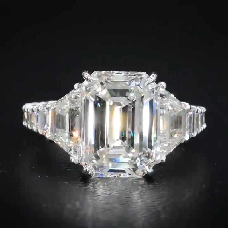 Pave Emerald Cut Diamond Engagement Ring