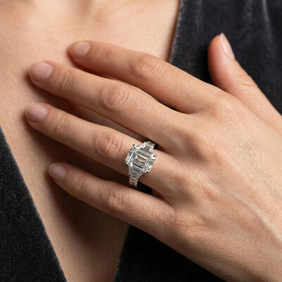 Pave Emerald Cut Diamond Engagement Ring