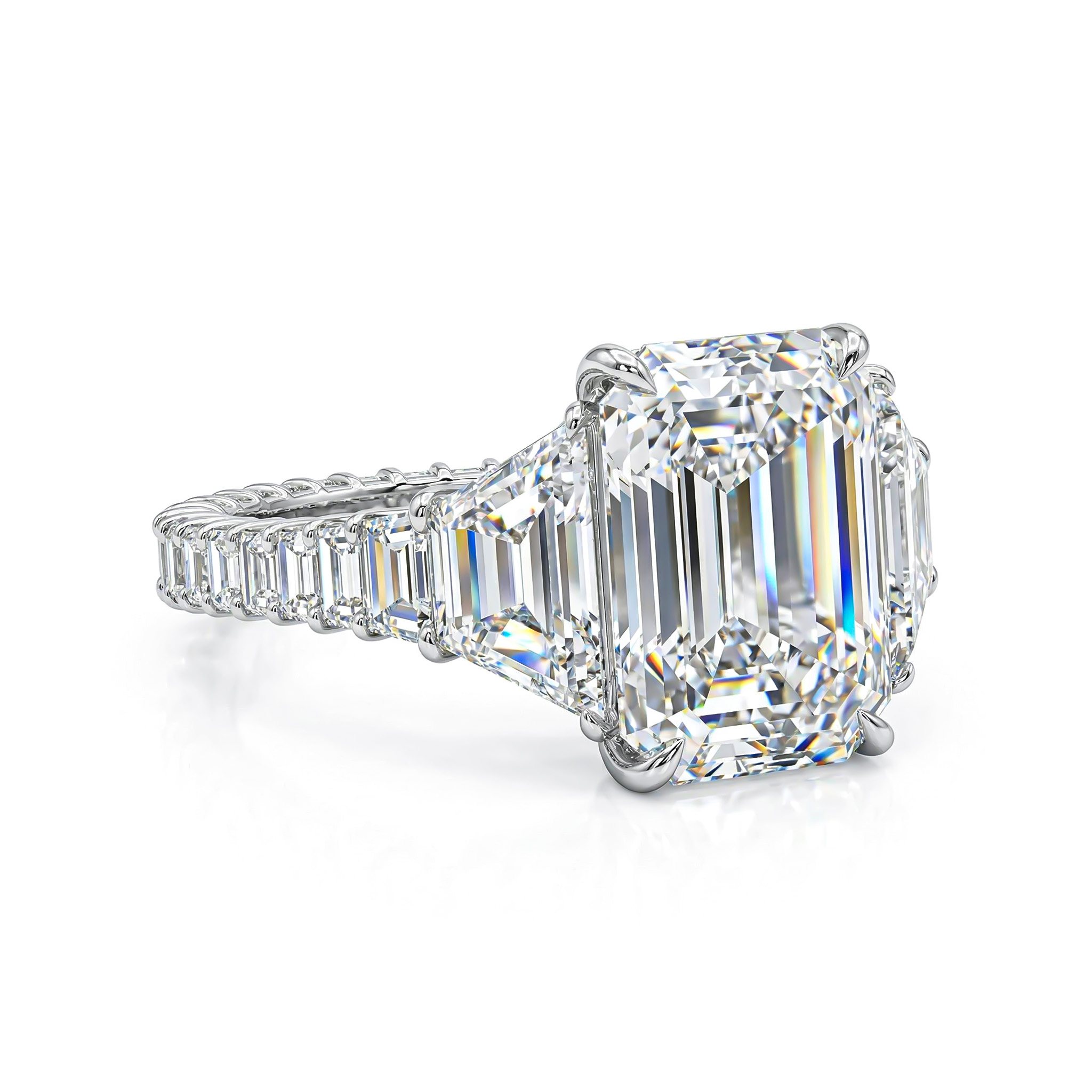 7.56ct TCW Pave Emerald Cut Diamond Engagement Ring