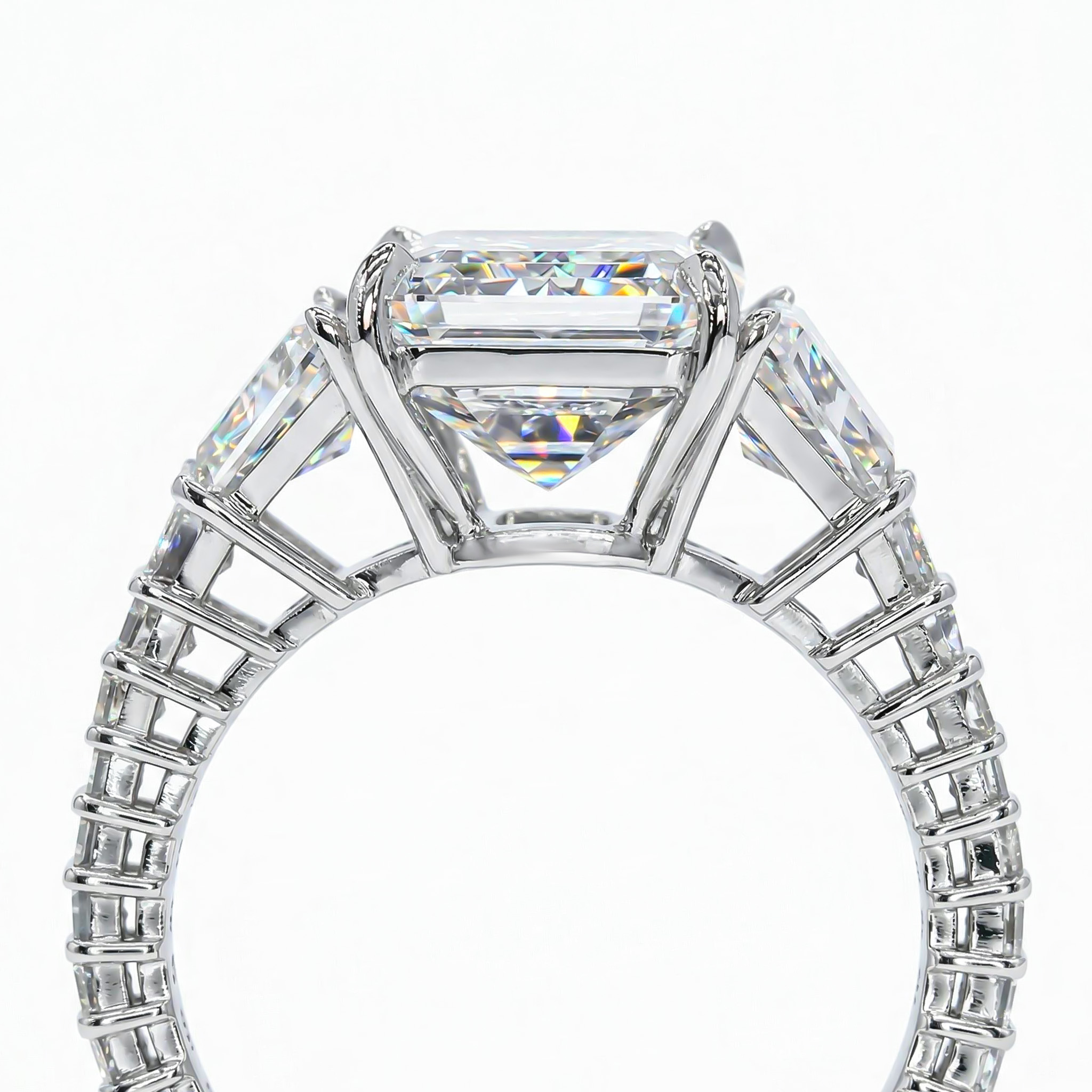 7.56ct TCW Pave Emerald Cut Diamond Engagement Ring