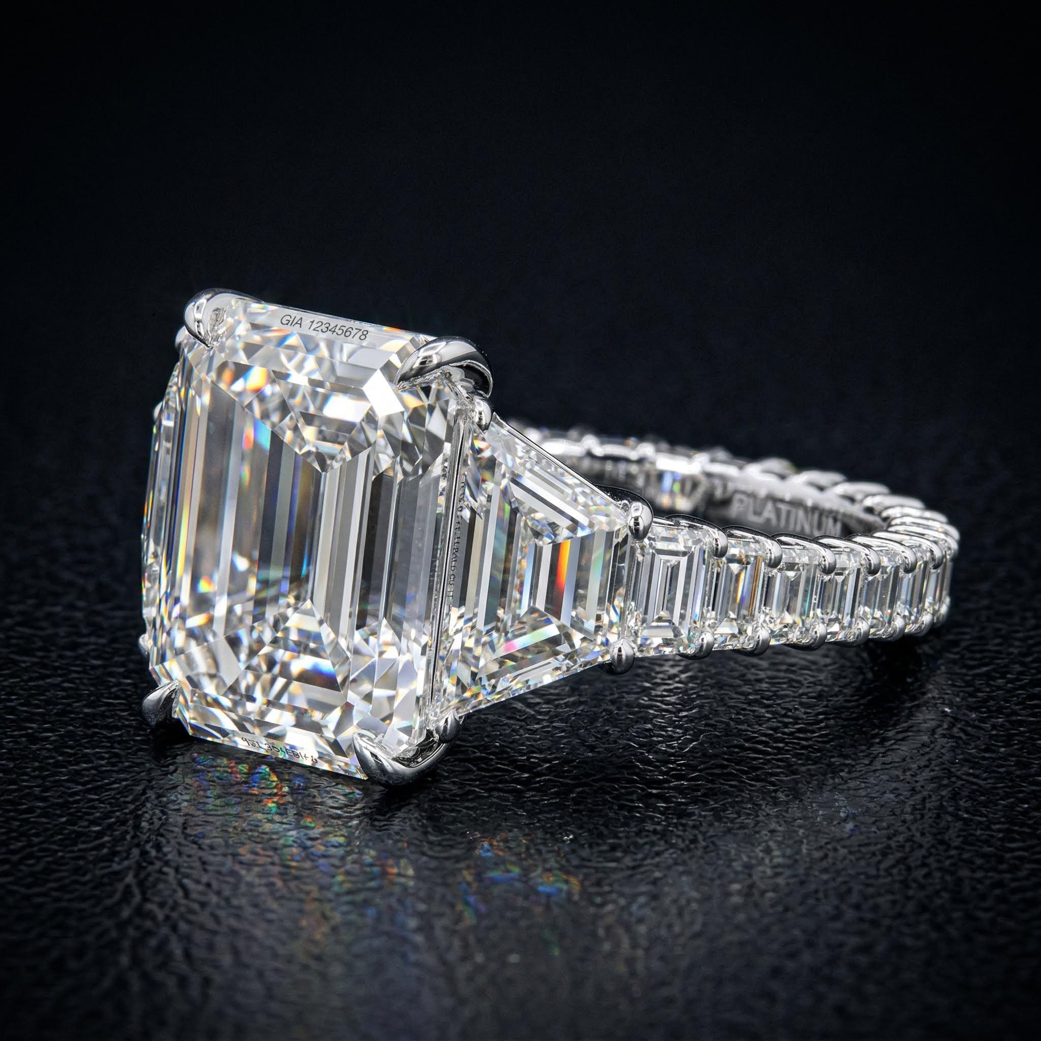 7.56ct TCW Pave Emerald Cut Diamond Engagement Ring