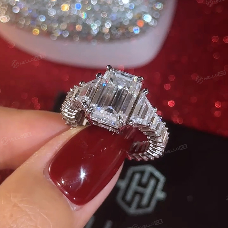 7.56ct. tw. Pave Emerald Cut Diamond Engagement Ring