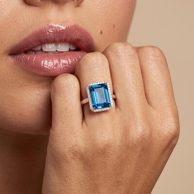 10.45CT Emerald-Cut 10ct Aquamarine Halo Engagement Ring