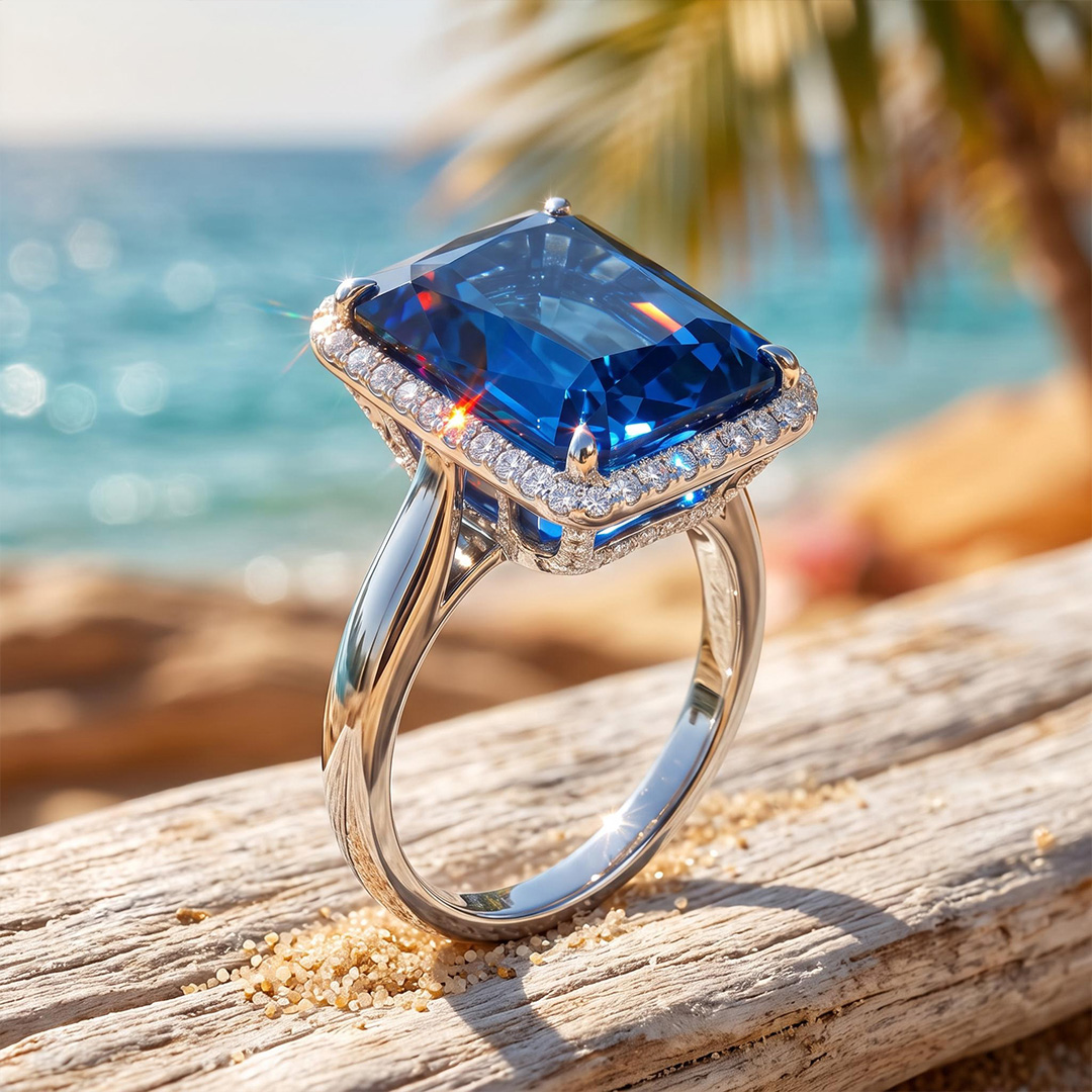 10.45CT Emerald-Cut 10ct Aquamarine Halo Engagement Ring 10.45CT Emerald-Cut 10ct Aquamarine Halo Engagement Ring