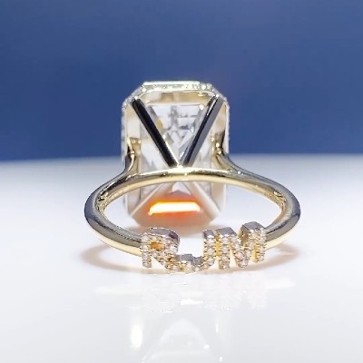 Customized Name/Letters Emerald Cut Engagement Ring