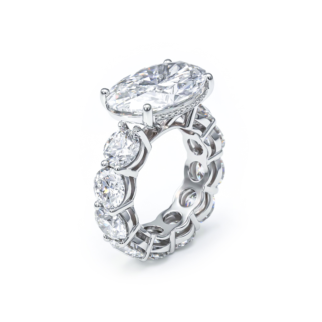 8.5ct Oval Cut with Pave Round Cut Engagement Ring