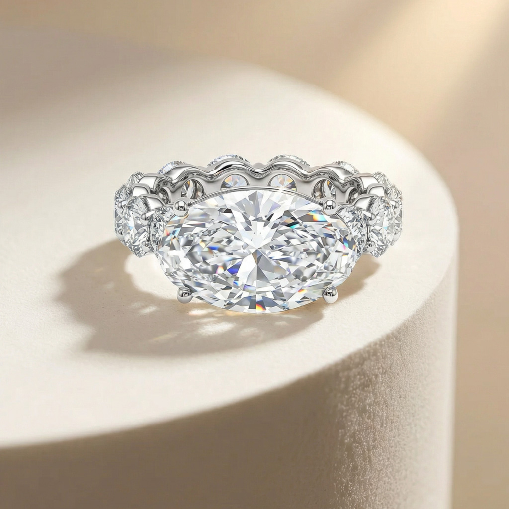 8.5ct Oval Cut with Pave Round Cut Engagement Ring