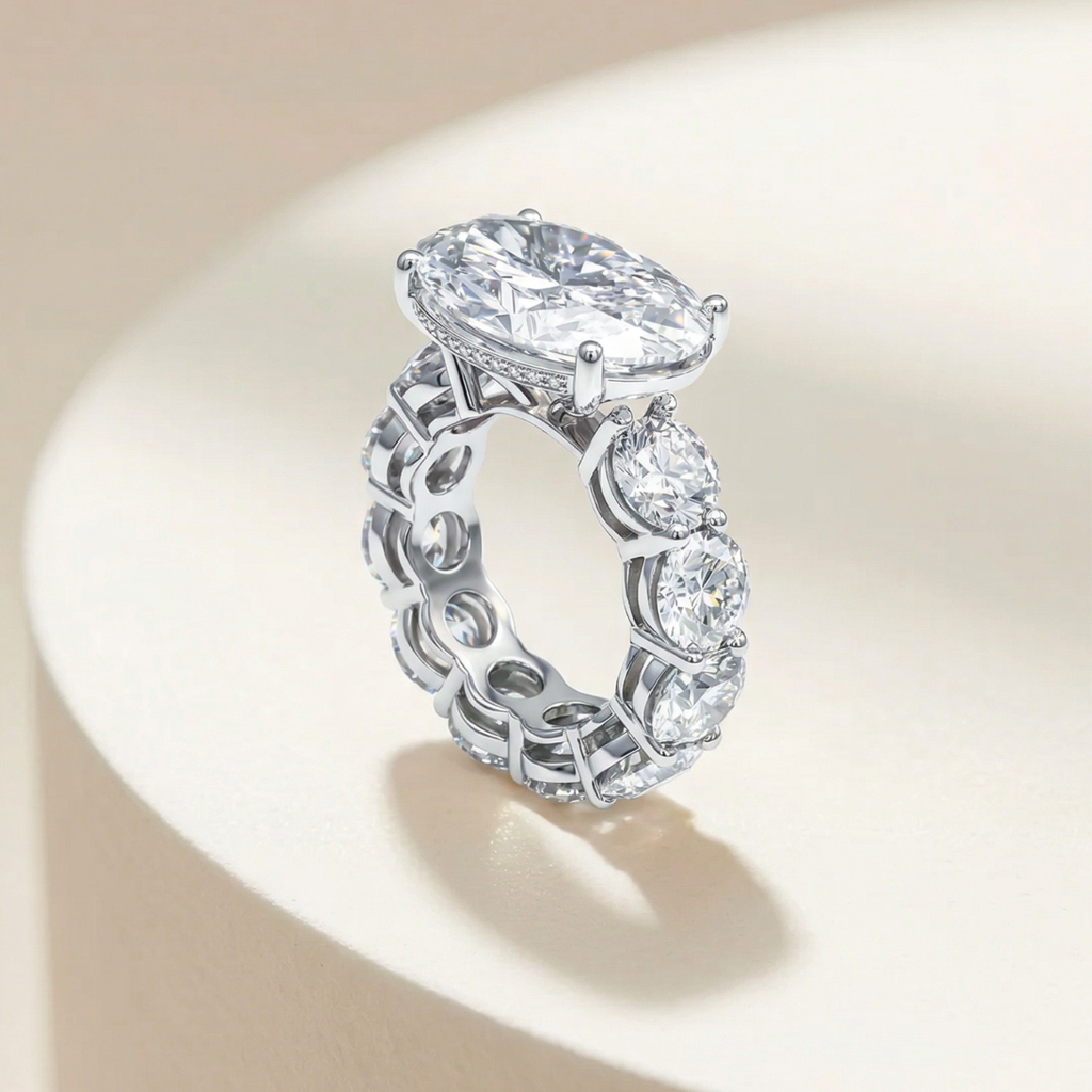 8.5ct Oval Cut with Pave Round Cut Engagement Ring