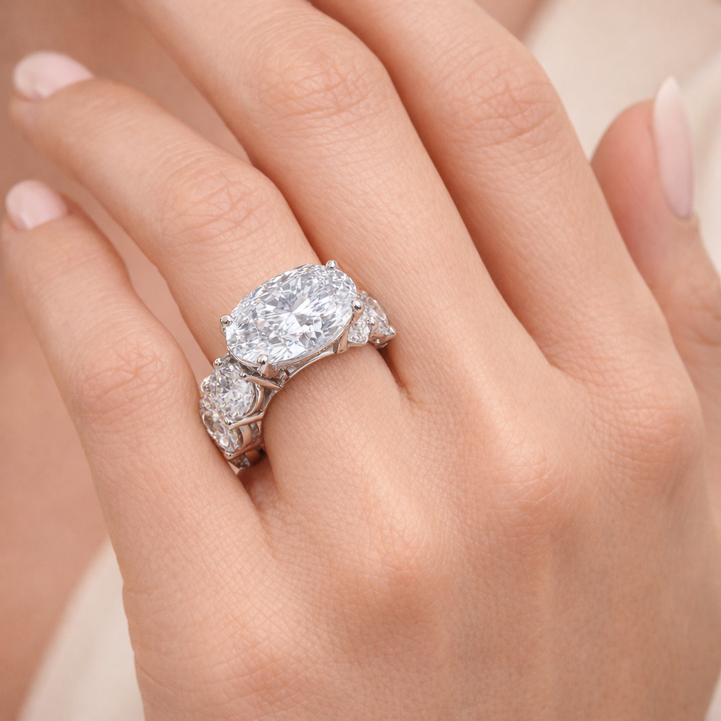 8.5ct Oval Cut with Pave Round Cut Engagement Ring