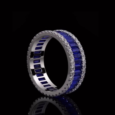 Stunning Emerald Cut Sapphire Halo Band